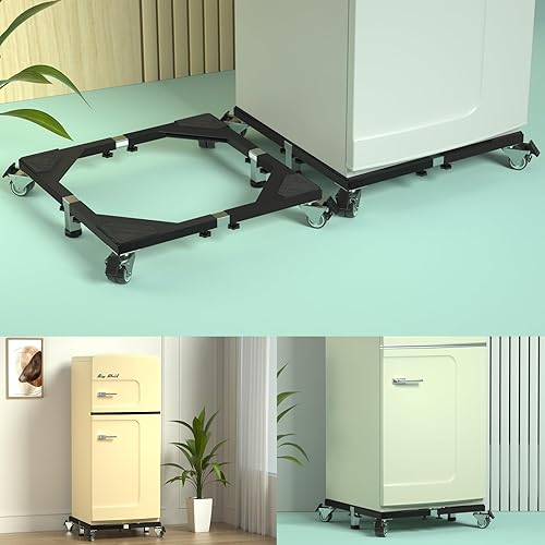Miniatura 7 de Soporte móvil de acero resistente para nevera, base móvil con ruedas, soporte ajustable para lavadora, base multifuncional para muebles para