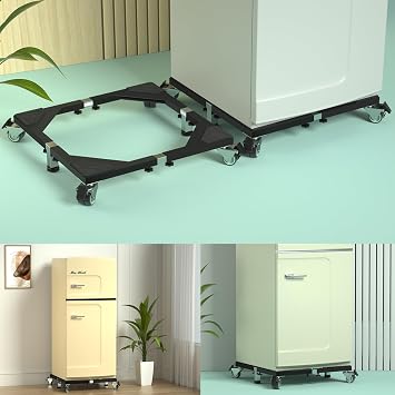 Heavy Duty All Steel Fridge Stand Mobile Base with Wheels Adjustable Washing Machine Stand Multi-Functional Base Furniture Dolly for Refrigerator Washer and Dryer (Black/Large)