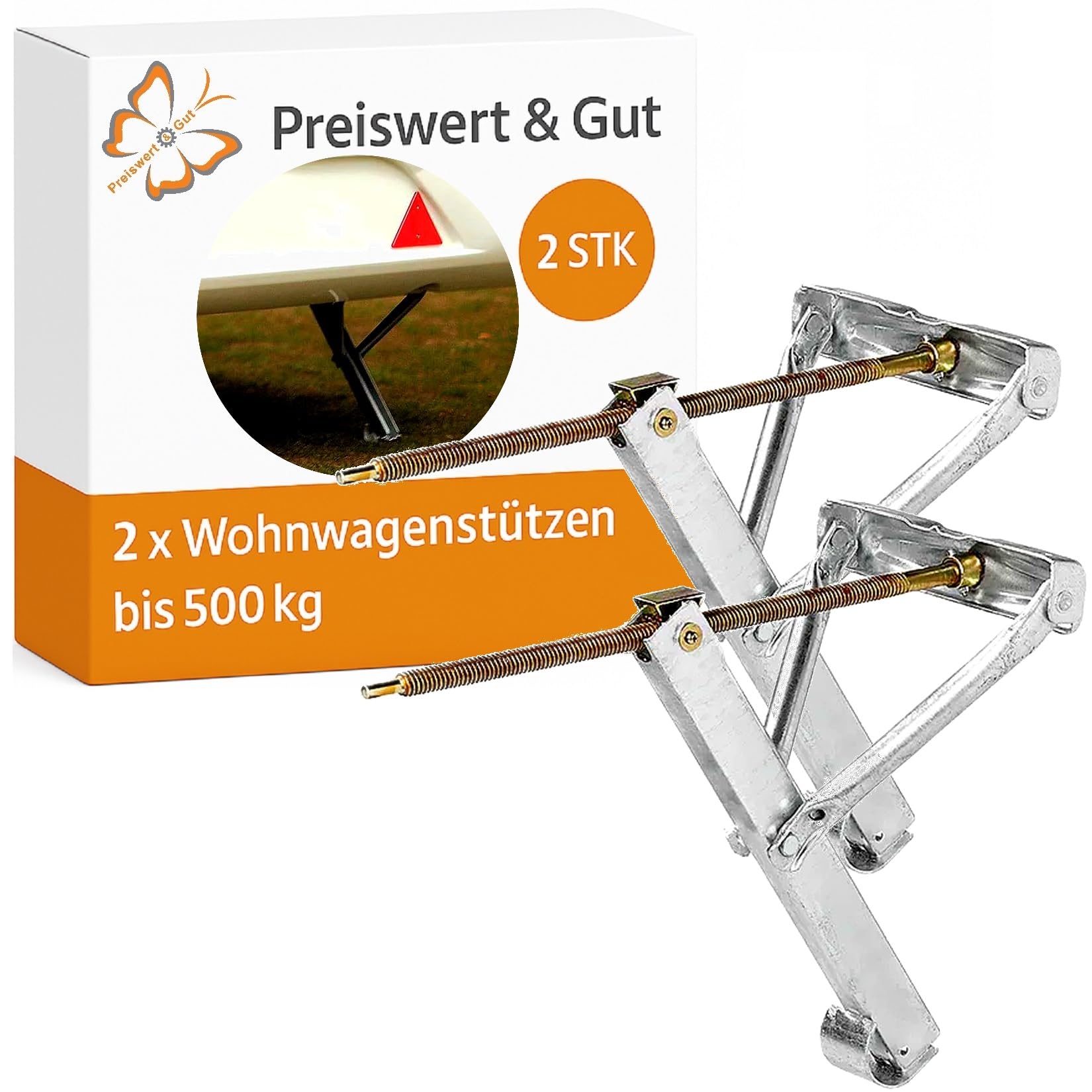 Preiswert&Gut 2x Wohnwagenstützen 625x457mm Trapezgewindespindel für Wohnmobil und Wohnwagen Stütze Kurbelstütze 4,3 kg Eckstütze – verzinkter Stahl Ausdrehstütze bis 500 kg Tragkraft