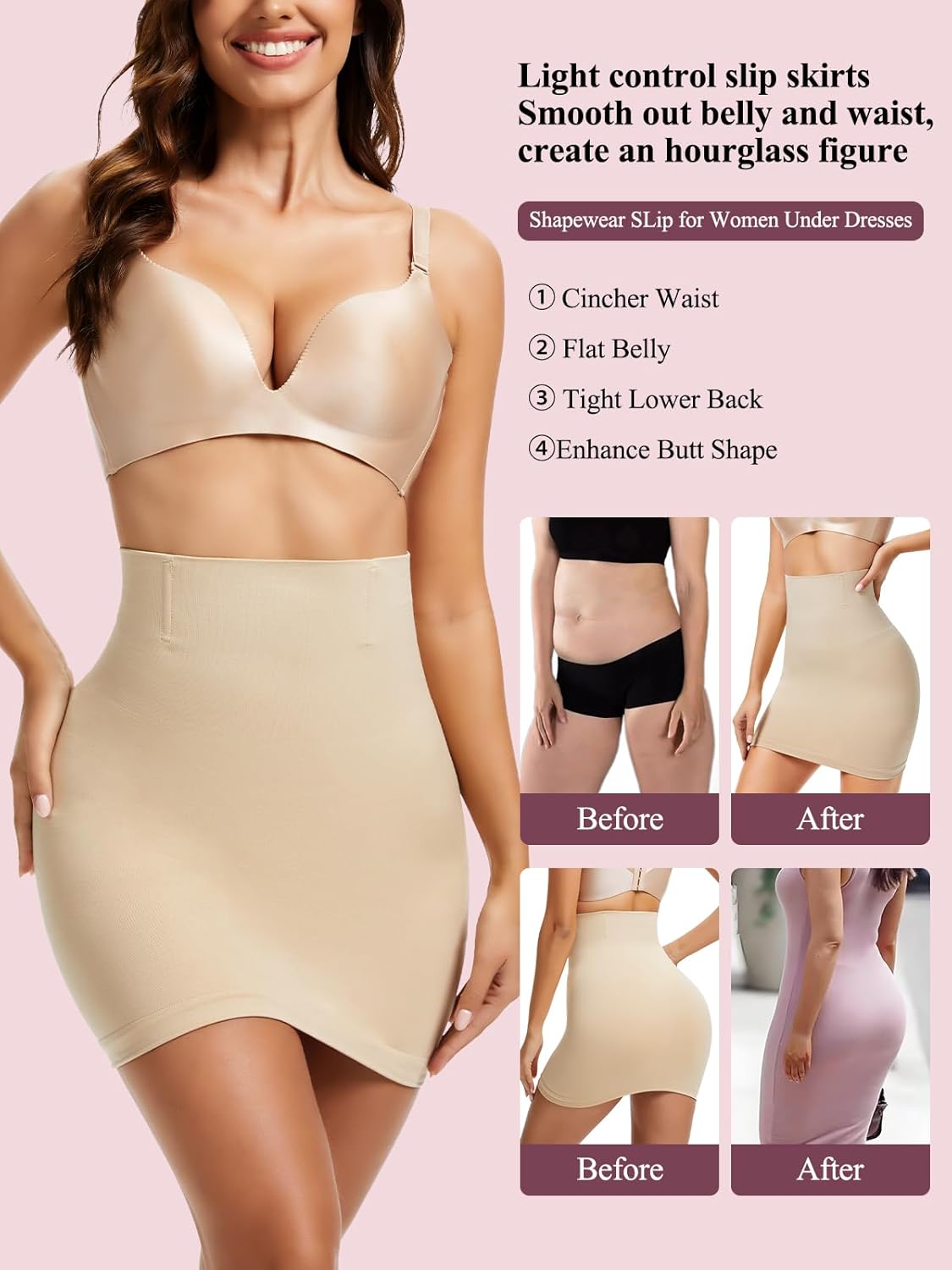 JOYSHAPER Half Slips Shapewear Skirt Under Dresses Tummy Control High Waist Slip Skirt With Built In Shapewear - Image 2