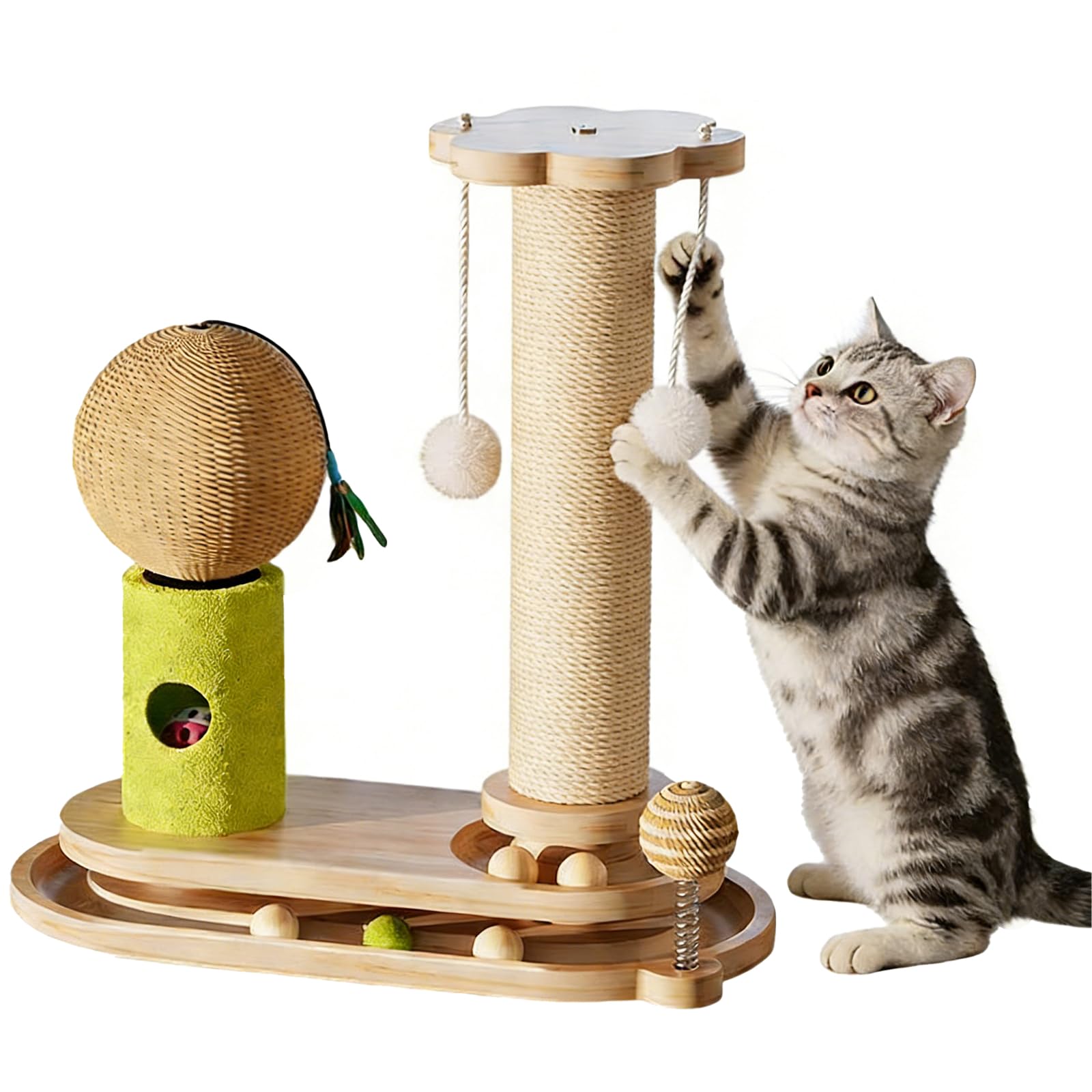Cat Scratching Post with Natural Sisal, Sturdy Cat Scratcher Tree, Interactive Furniture Toys for Indoor Cats, Kitten Toy with Scratching Posts, Play Platform & Toys, 40CM