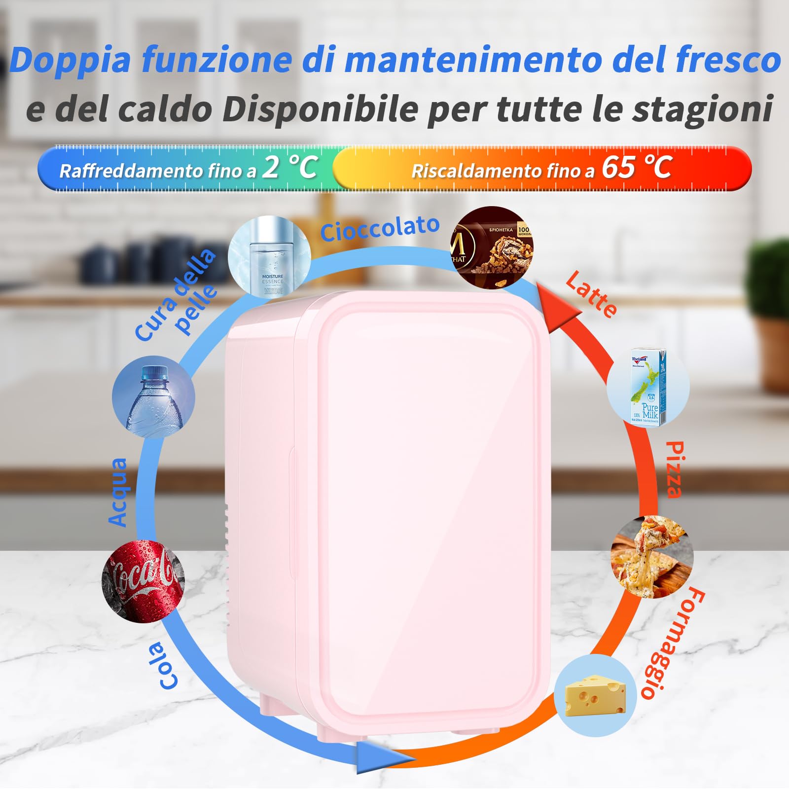 YASHE Mini frigorifero da 6 litri/8 lattine 220-240 V AC/DC, refrigeratore termoelettrico portatile, frigoriferi, camera da letto, cura della pelle, bevande, ufficio, dormitorio e auto, rosa