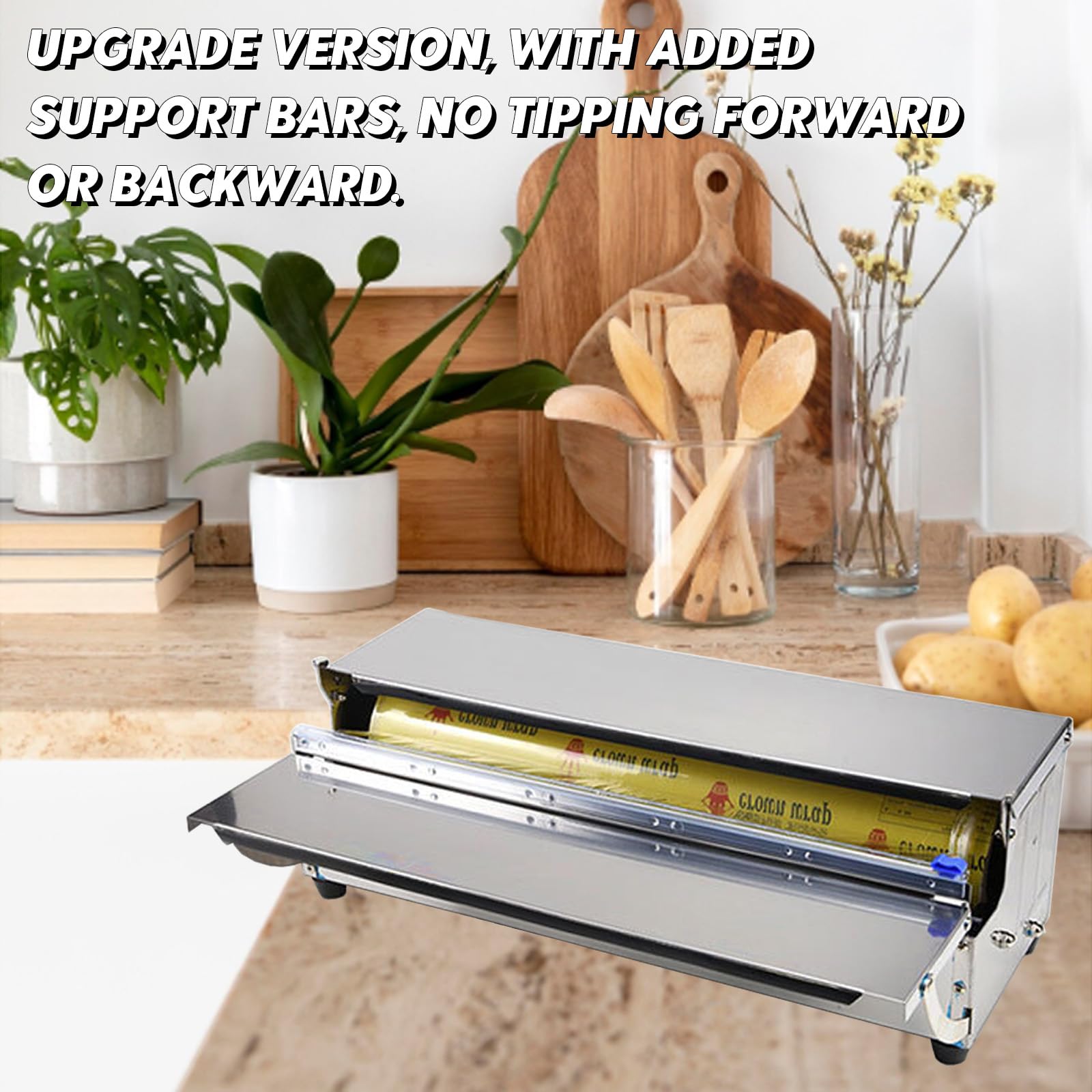 Folienspender Edelstahl (45cm) mit Frischhalte & Alufolie Hygienisch, staubdicht, 2 Ersatzklingen, faltbar, Ideal für Gastronomie