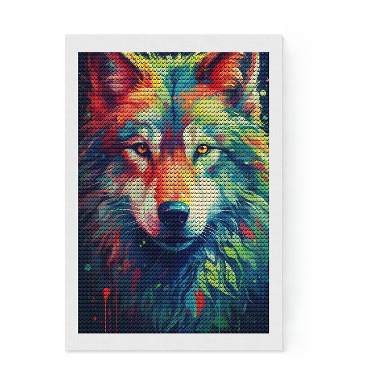 Junmoney Wolf Color Diamond Painting Kit 8"x12", Decorate Your Room, Neat Printed Canvas, Adhesive Canvas, Bedroom Decor