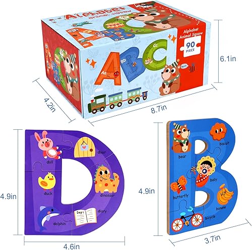 Miniatura 2 de SYNARRY Rompecabezas de madera del alfabeto para niños de 3 a 5 años, aprendizaje ABC para niños a partir de 3 años, rompecabezas de letras de