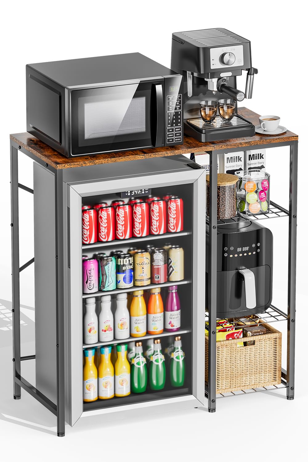 Mini Fridge Stand with Storage Shelves, 3-Tier Microwave Stand, Coffee Bar Bakers Rack, Small Refrigerator Cabinet Organizer Table for Dorm Apartment Kitchen Office, Rustic Brown