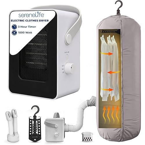SereneLife SLWTS23216.5 1000W Multifunctional Portable Dryer, Mini Heater and Aroma Diffuser for Home and Apartment Use-Suitable for Drying Clothes, Shoes, Hats, Gloves, and More, White