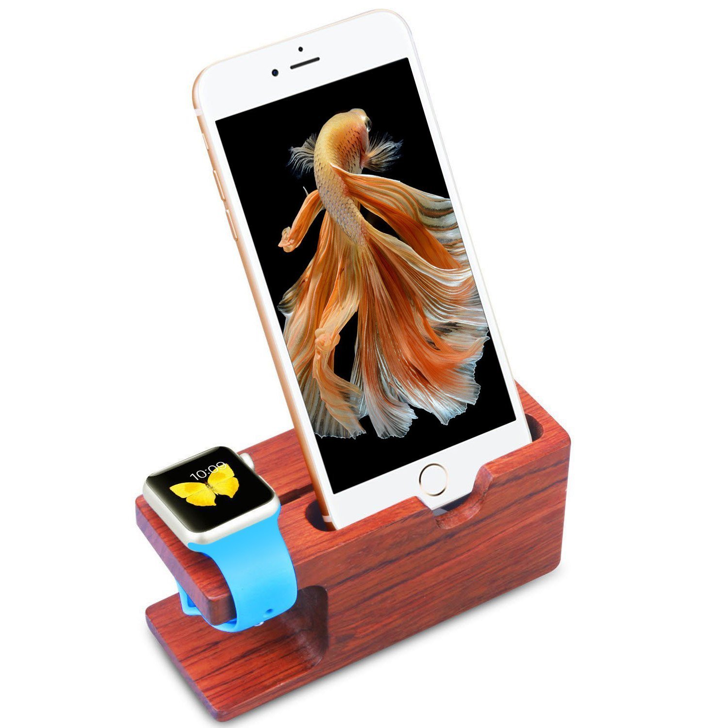 Support de Charge en Palissandre, Station de Chargement de Bureau pour iPhone XS Max XR X 8 7 6 6S Plus Apple Watch 2 3 4 iWatch 38 mm et 42 mm Samsung S9 S8 Note 8 9