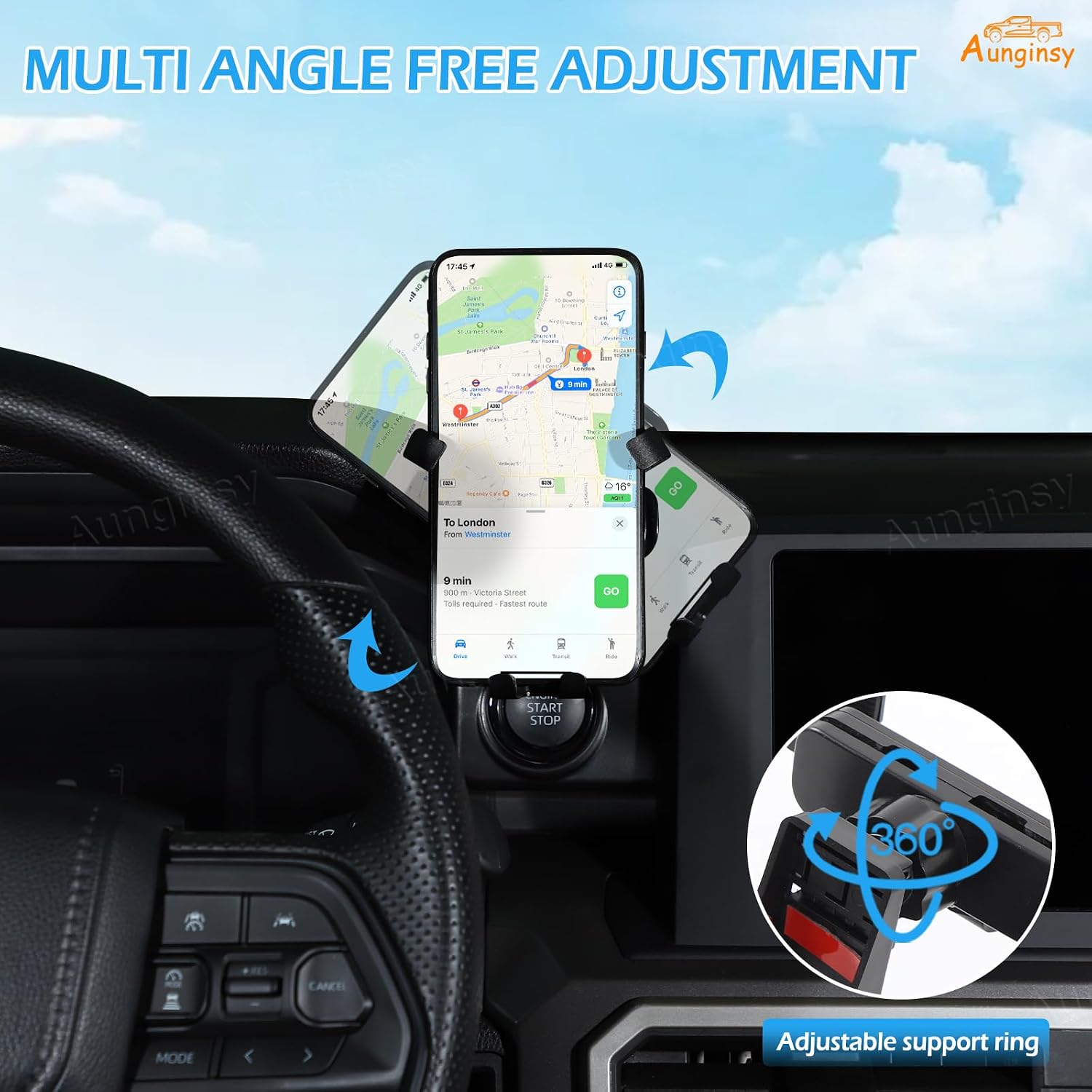 Car Mobile Phone Mount Compatible with Toyota Tacoma 2024-2026, Center Console 8-inch Screen Navigation Bracket Dashboard Engine Start Stop Button Attached Clip Cell Phone Holder Rotatable Accessories image 3