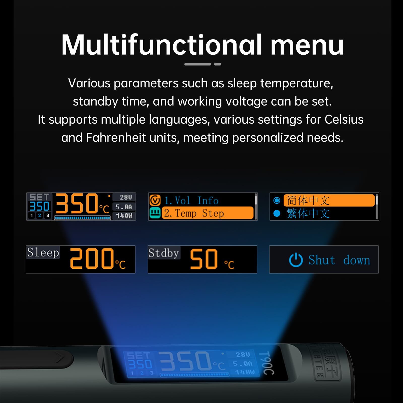 Zestaw lutownicy 140 W, T90 szybkie nagrzewanie cyfrowa lutownica regulowana temperatura PD3.1/QC, przenośny cyfrowy wyświetlacz OLED typu C, długopis lutowniczy USB C245 (zestaw lutownicy