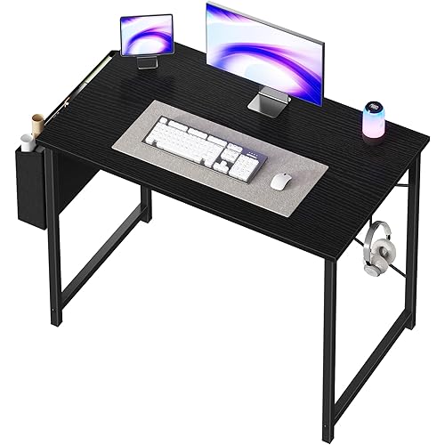 OLIXIS Computer Desk 40 Inch Home Office Desks for Small Spaces, Gaming Writing Study Work Table with Storage Bag and Headphone Hook for Bedroom, Black