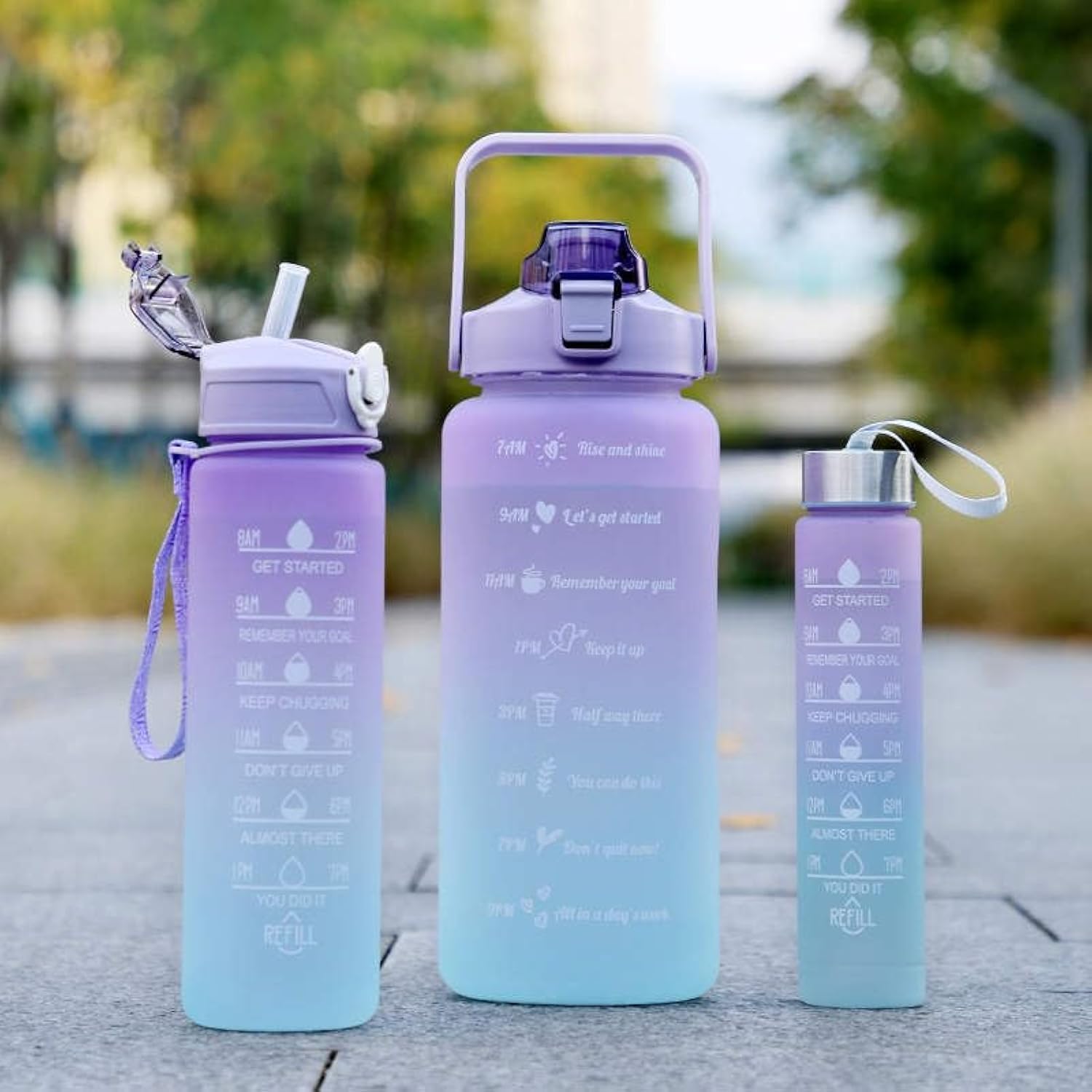 3 in 1 Set 2L 900ML 300ML Gallon Botella De Agua Bpa Free Plastic Gym Sports Motivational Botol Minum Water Bottle With Time Marker Straw