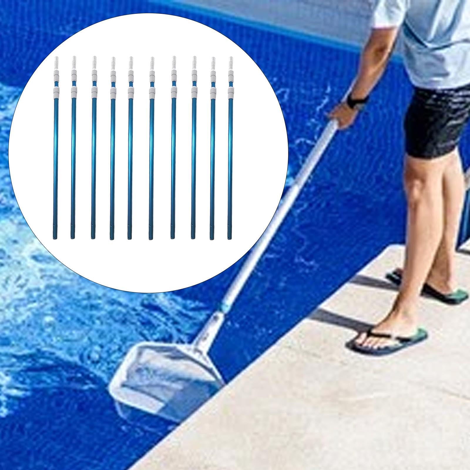 10 Pièces Manche Télescopique Tige Universelle Poteau de Piscine et Perche d'entretien en Aluminium Léger pour Une Manipulation Aisée Adapté Aux Cent, Bleu