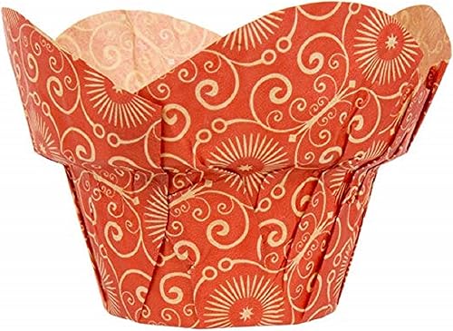 The Baker Celebrations Forros de magdalenas de papel con corona de loto para magdalenas, fabricadas en Canadá (rojo, 50)