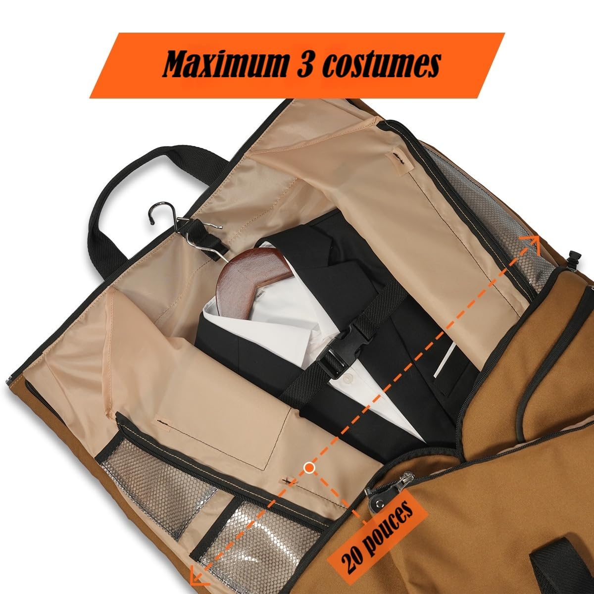 WELKINLAND 48H Housses à vêtements pour voyage, sac de transport avec 10 poches, 3 sacs de voyage pour costumes, sac de voyage à vêtements 2-en-1 de 62L, sac de voyage à vêtements convertible, sac de