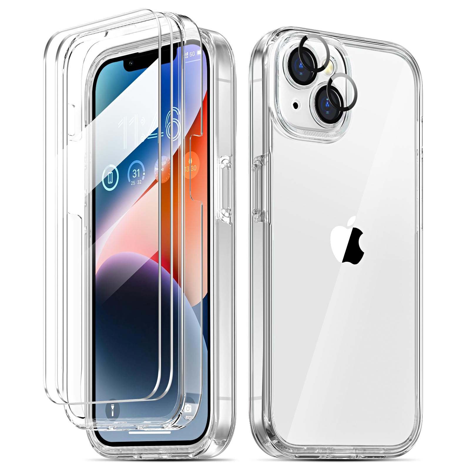 COOLQO Compatible for iPhone 14 Plus Case with Screen Protectors, Military Grade Drop Protection, Dual Layer Design Non-Yellowing Heavy Duty Protective Shockproof Phone Bumper Case, Clear