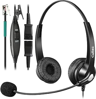 RJ9 Telephone Headset with Mic Noise Cancelling & Quick Disconnect, Landline Phone Headset Compatible with Mitel 5312 5320 Polycom VVX411 VVX410 Avaya ShoreTel NEC BT Converse Paragon Desk IP Phones