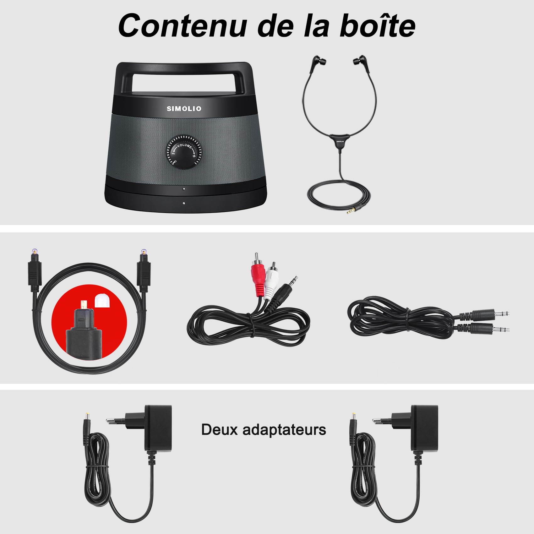 SIMOLIO Enceintes pour Téléviseur pour Seniors avec Clear Voice, Portable Haut-Parleur TV Amplificateur Auditif, Amplificateur Vocal Télé sans Fil pour Personnes Âgées, Pas de Délai, Portée de 30m