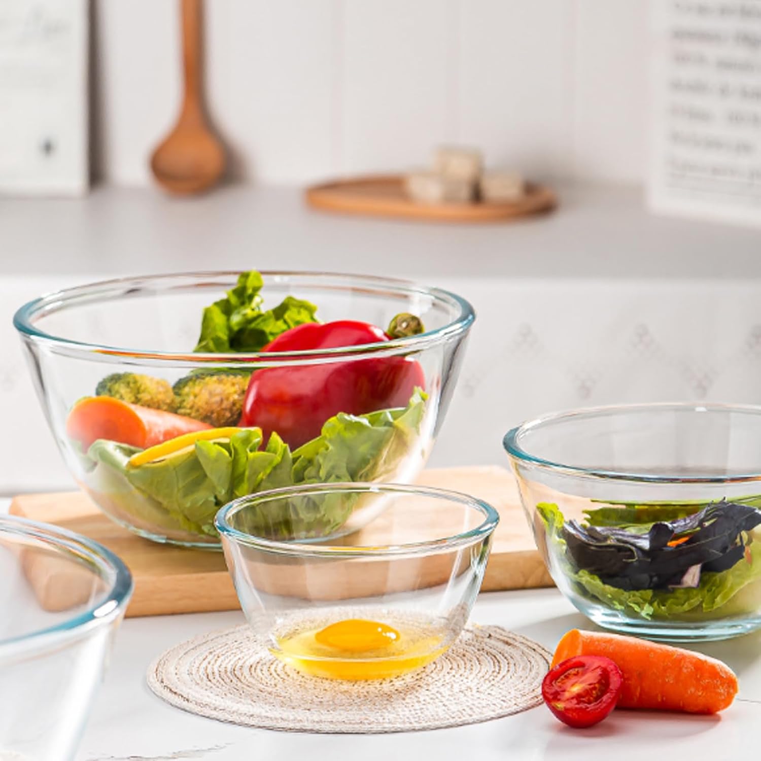 Glass Salad Bowl 40 oz Fruit Bowl Milk Bowl,Set of 2 Glass Mixing Bowl All Purpose Round Serving Bowl Great for Serving Salad,Fruit,Popcorn,Dips,Condiments,Snack,Oatmeal
