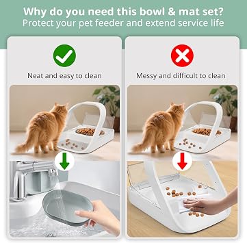 Bowl & Mat Set for Automatic Microchip Cat Pet Feeder, Sealing Ring Design for Keeping Food Fresh and Reducing Odor, Easy to Clean(Grey)