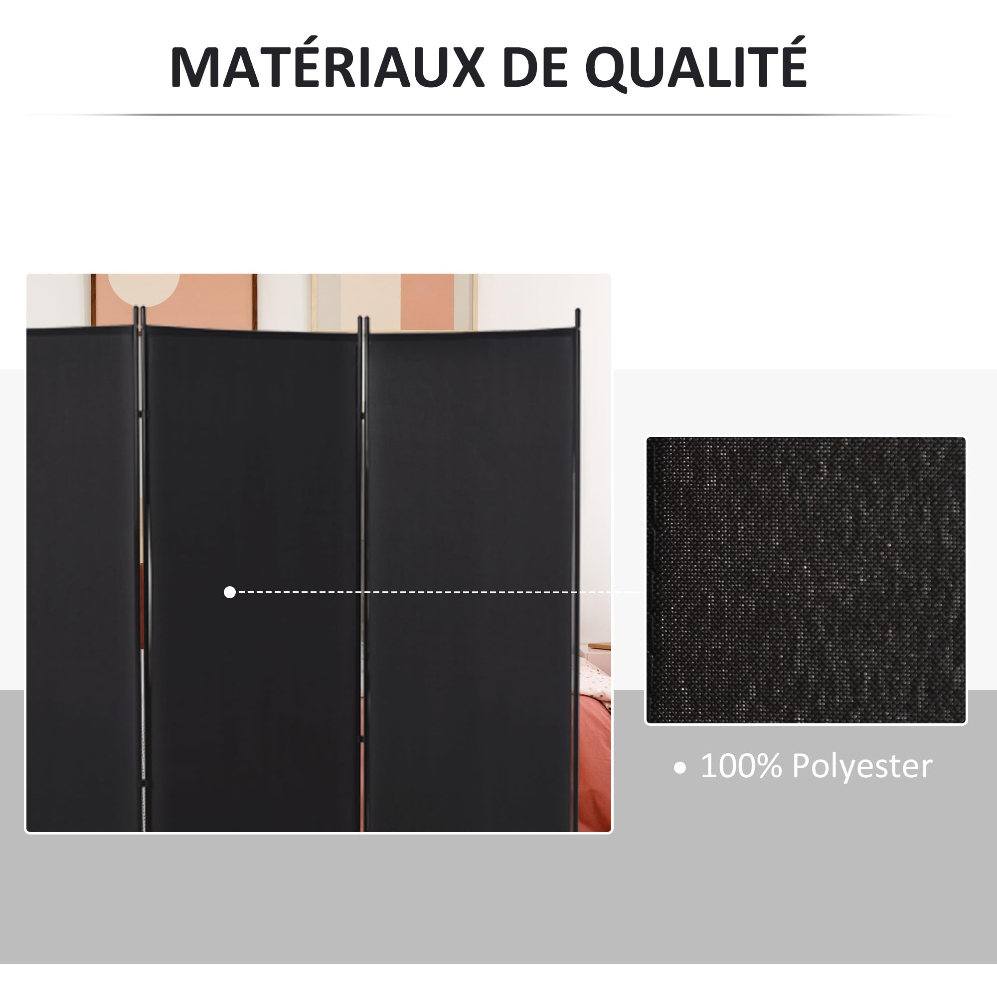 HOMCOM Paravent 3 Panneaux Store Latéral 253 x 50 x 182 cm Noir