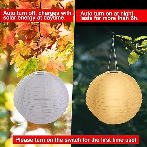 Miniatura 5 de Faroles chinos solares colgantes – Juego de 2 faroles solares de nailon impermeable para exteriores, jardín, patio, cochera, patio, decoración de