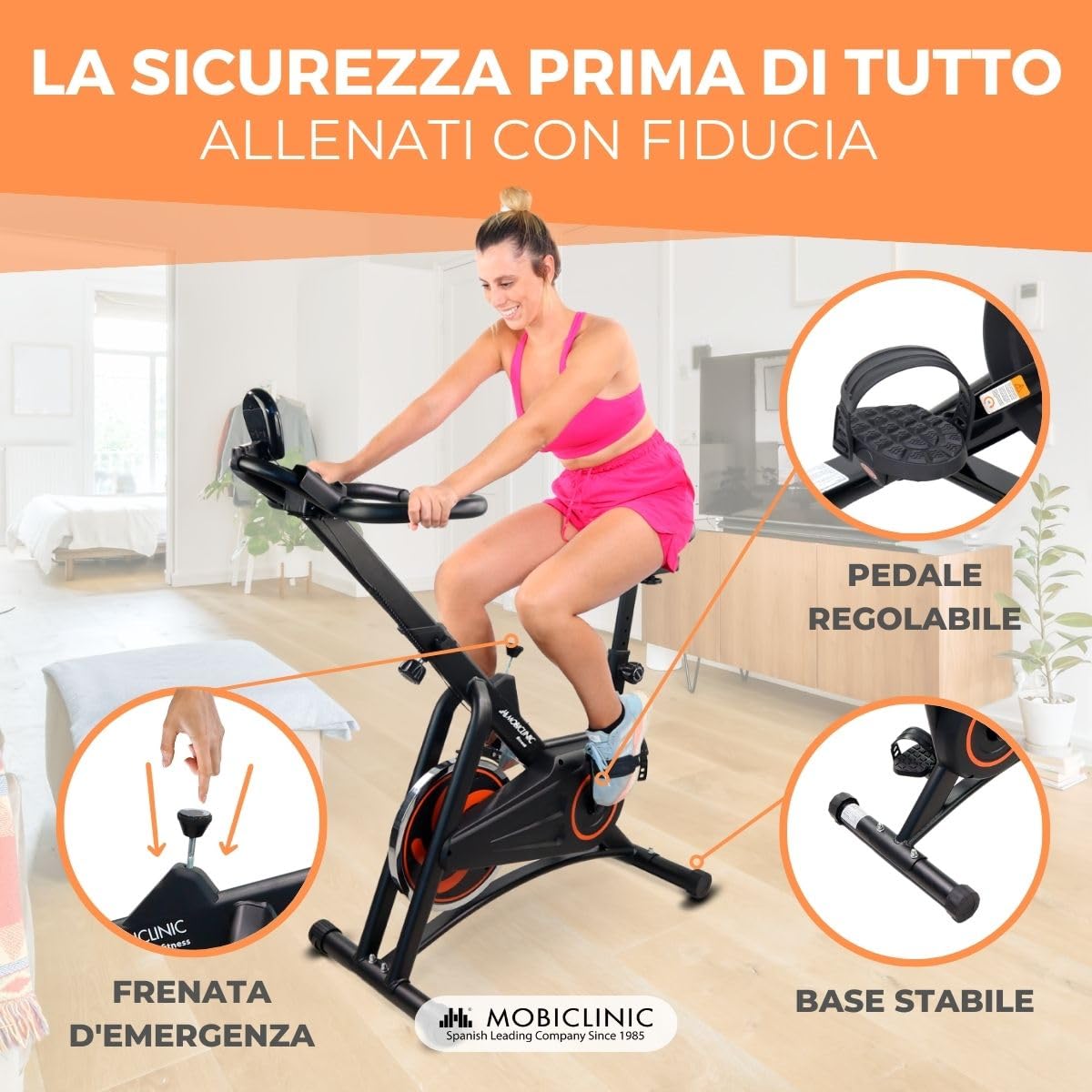 Mobiclinic® fitness, Cyclette da casa, Volano 10 kg, Resistenza regolabile, Makalu, Completamente, Display lcd, Marchio europeo, Cardiofrequenzimetro, Porta cellulare