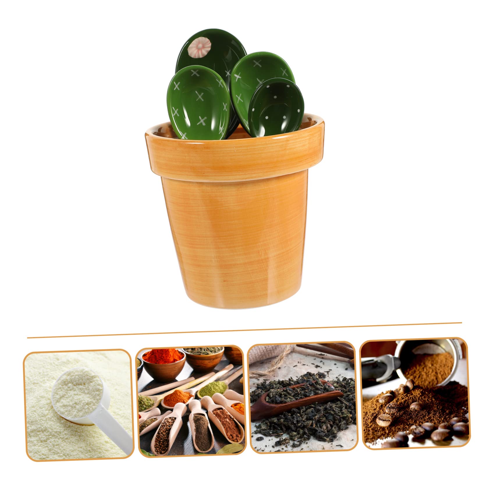TOPBATHY Set De Cucharas Medidoras De Cactus Soporte Base, Cucharas Para Polvo y Café, Resistentes y Precisas, Diseño Compacto Para Cocina y Horneado