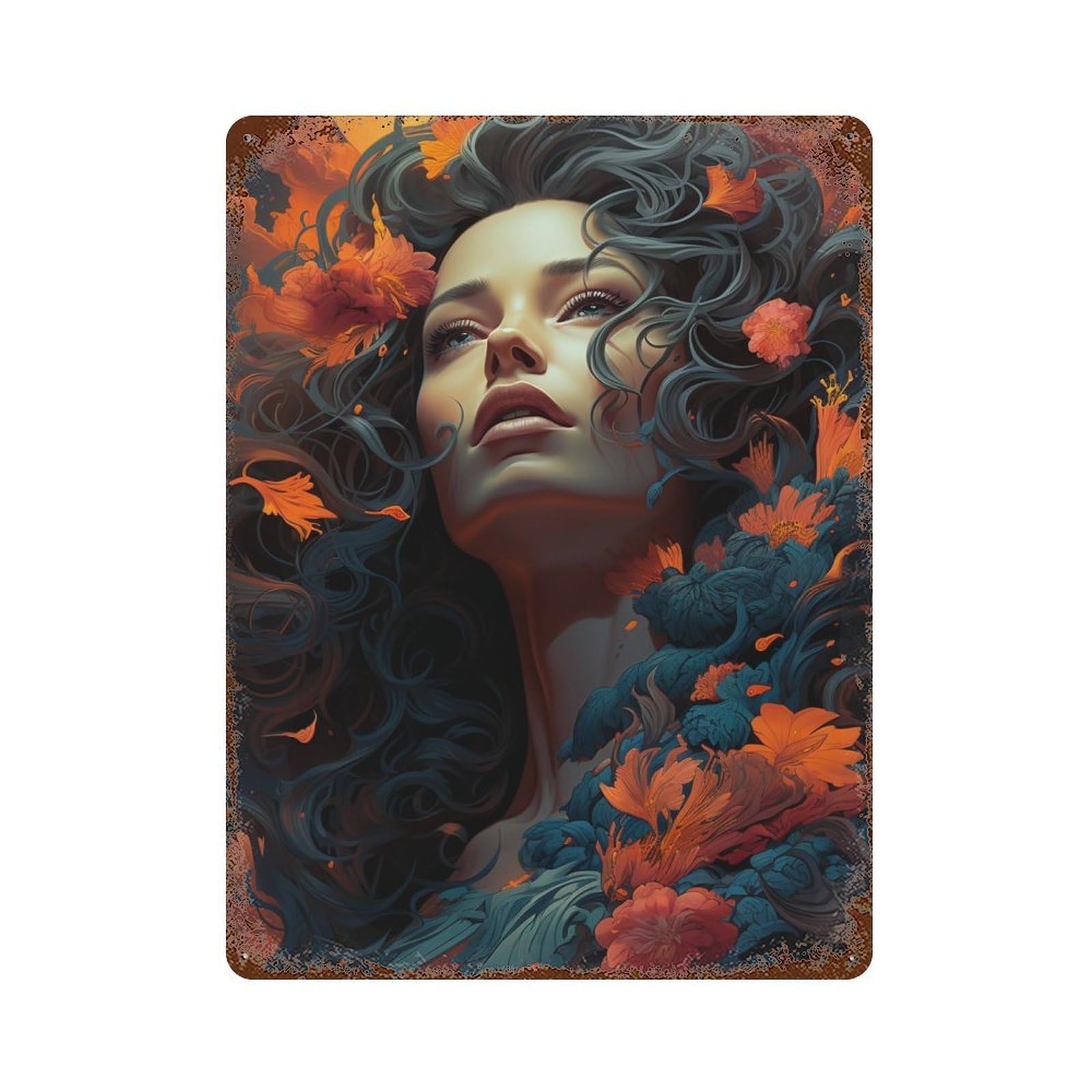 Floral Fantasy Portrait -2 Decorative Tin Sign 15.7"x11.8", Retro Wall Decor for Garage, Pub Or Kitchen