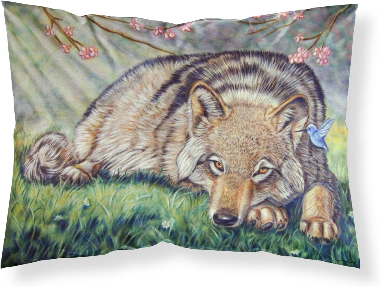 Caroline's Treasures 7356PILLOWCASE Wolf and Hummingbird Fabric Standard Pillowcase Lightweight Super Soft Easy Care Decorative Artwork Pillowcase, Standard