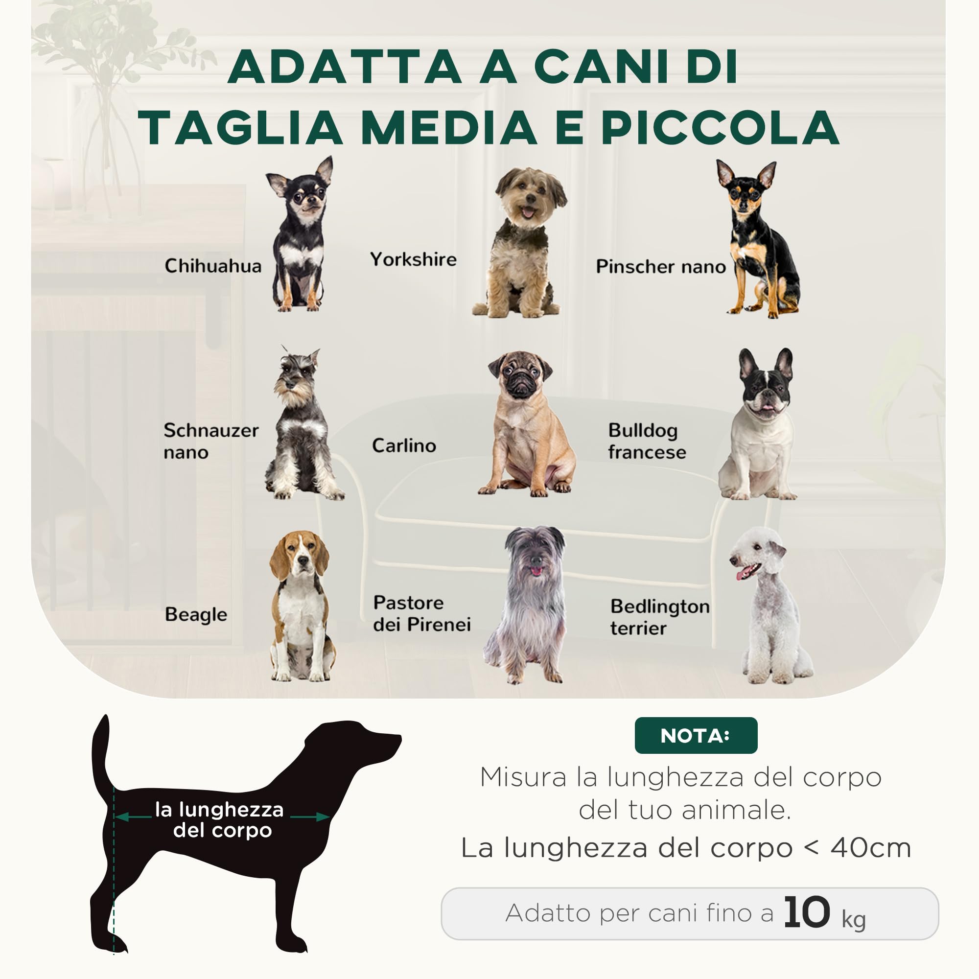 PawHut Divano per Cani Taglia Piccola e Media Elegante con Cuscino, Divanetto per Cani in Tessuto Effetto Velluto e Legno, 79x56x35 cm, Verde Scuro