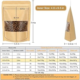 Blisstime Stand Up Pouches, 50 Pack Kraft Paper Bags with Matte Window and Tear Notch Resealable Bags for Small Business Home Use (4.8 x 6.5 Inches)