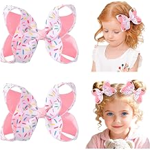 YHXX YLEN 2PCS Birthday Hair Bow 4.5 Inch Hair Bows for Baby Girls, Grosgrain Ribbon Bows with Alligator Clips, Sprinkle Confetti Decorations Party Hair Accessories for Toddlers Kids Girls Birthday