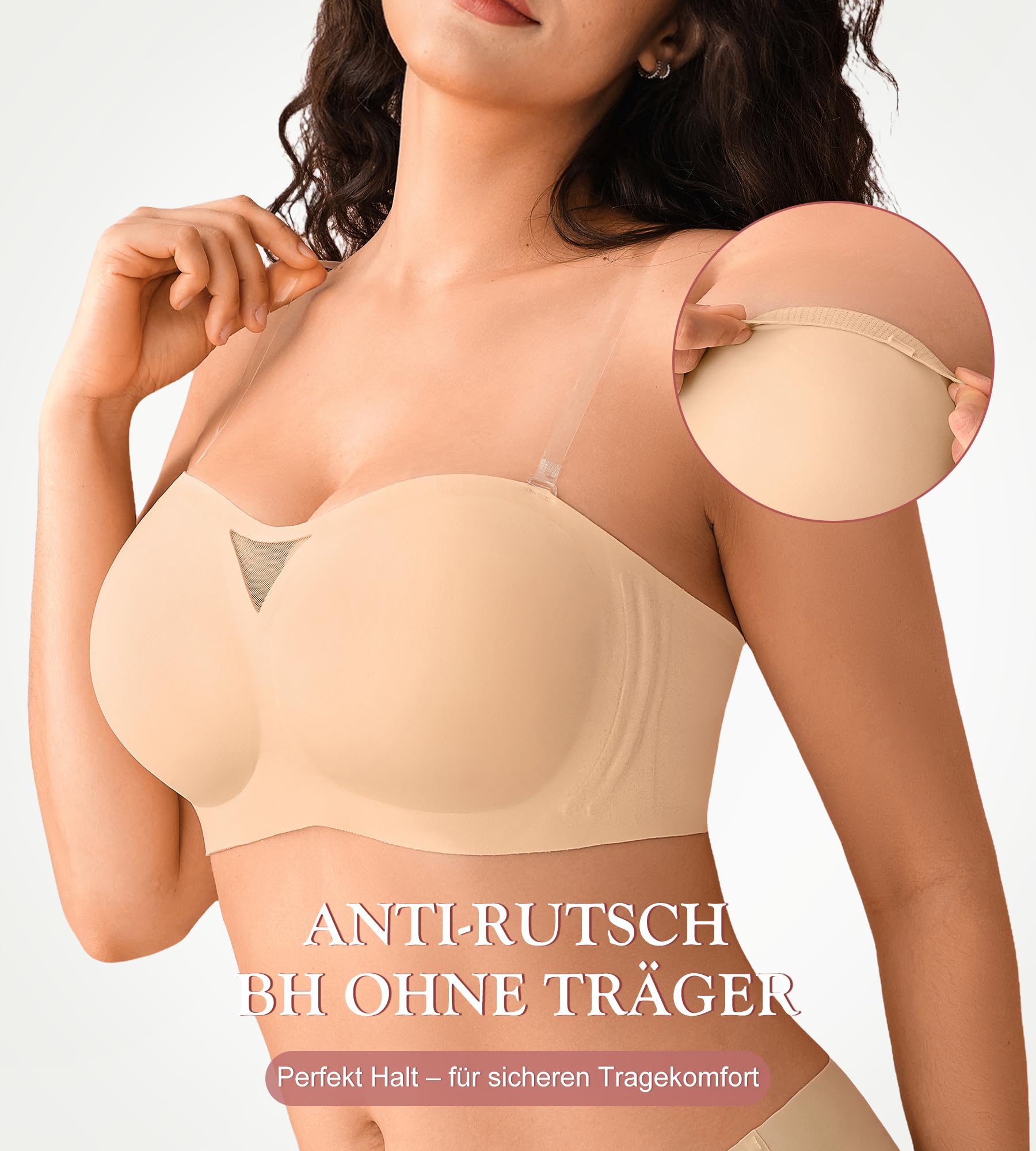 DEANGELMON Trägerloser BH Damen ohne Bügel Bandeau BH ohne Träger Push Up Strapless Bra Nahtloser BHS Gepolsterter Bralette mit Rutschfestes Silikon Seamless Tube Top