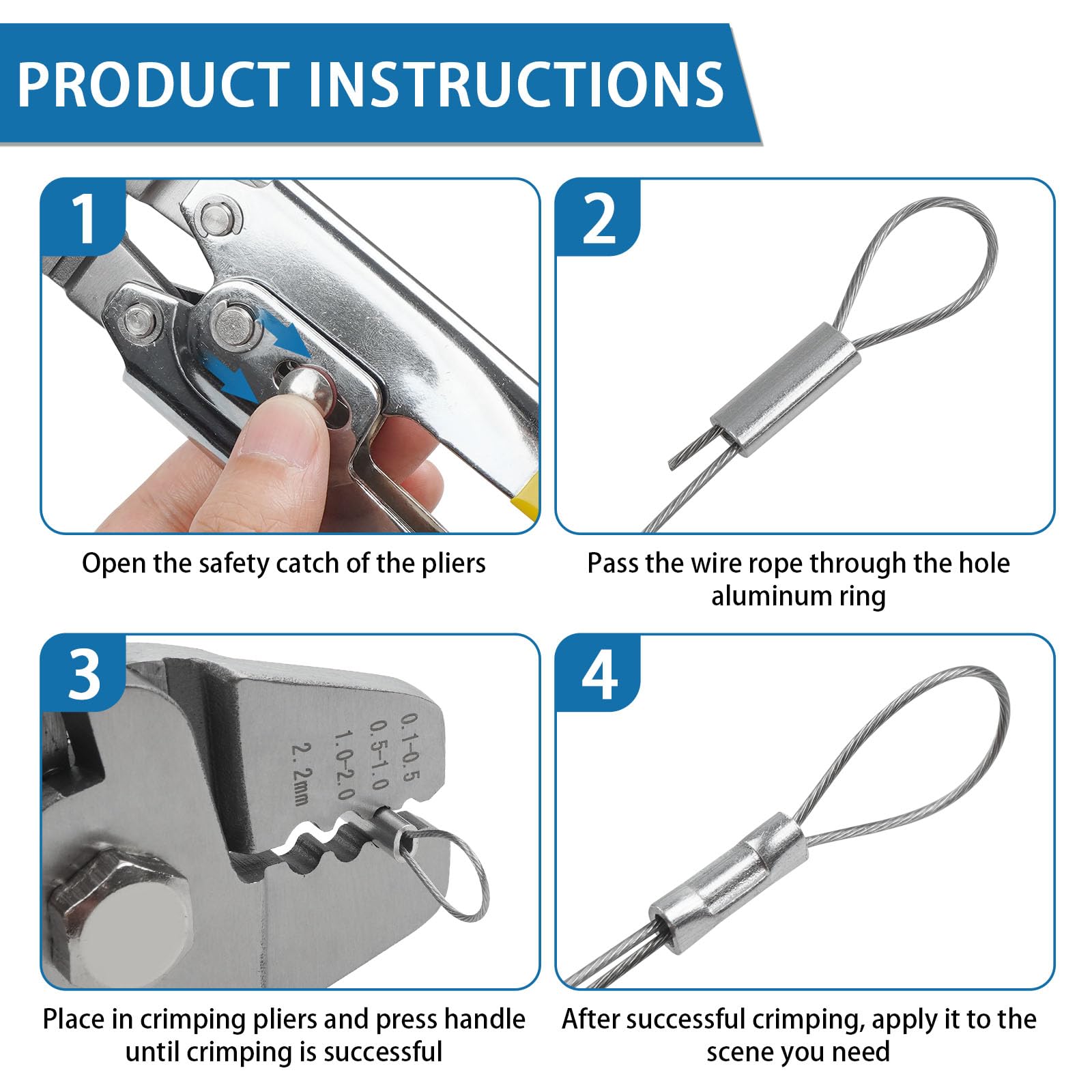 Fishing Crimping Tool Kit, Fishing Crimping Pliers Wire Rope Crimping Tool with 500pcs Crimp Sleeves Kit, Heavy Duty Stainless Steel Fishing Crimper Pliers Wire Cutters Line Crimps Sleeves