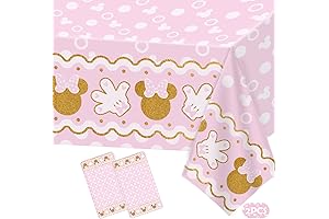 Haimimall 2Pcs Minnie Baby Shower Tablecloth for Girl Birthday Party Decorations