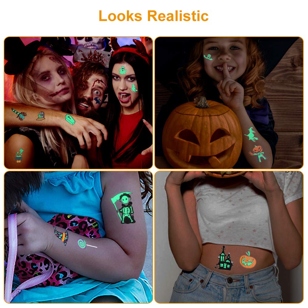 Tatuajes Temporales De Halloween Que Brillan En La Oscuridad – 10 Hojas Con Motivos De Calabaza, Brujas Y Fantasmas, Seguros Para Niños, Ideales Para Disfraces Y Fiestas