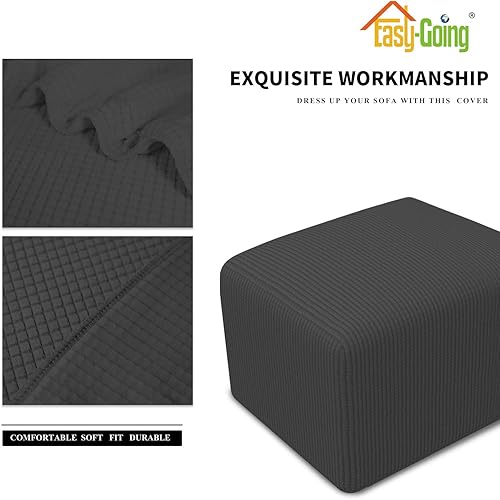 Vista 291 de Easy-Going - Funda elástica para taburete otomano, funda protectora para muebles, funda rectangular con parte inferior elástica Beige