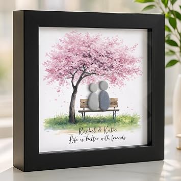 Personalized Friendship Pebble Wall Art Frame, Sentimental Best Friend Plaque, Meaningful Friendship Gifts for Women and Men, Birthday Gift or Long Distance Bestie Home Decor