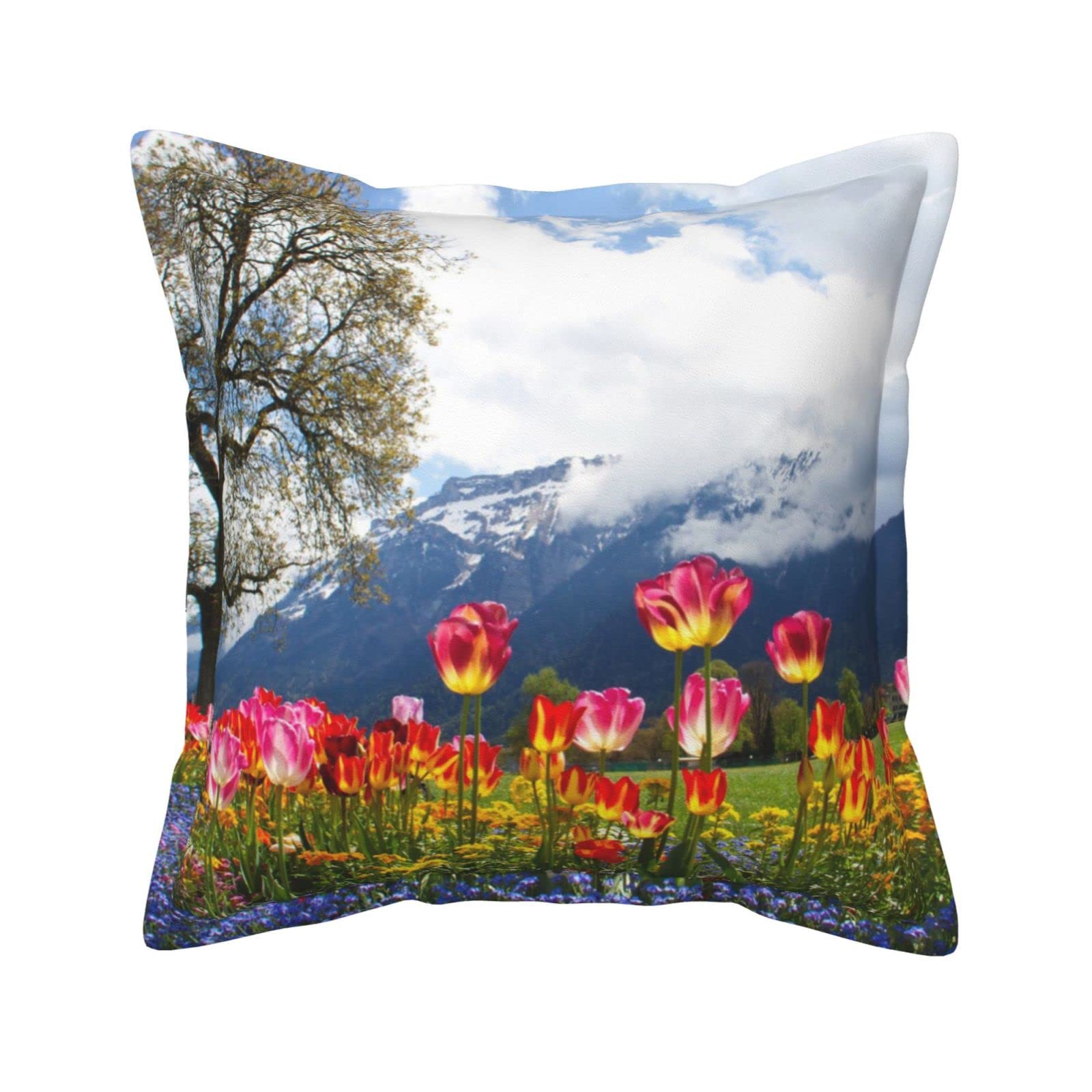 Housse de coussin en cuir synthétique chic motif arbre et fleurs pour salon élégant