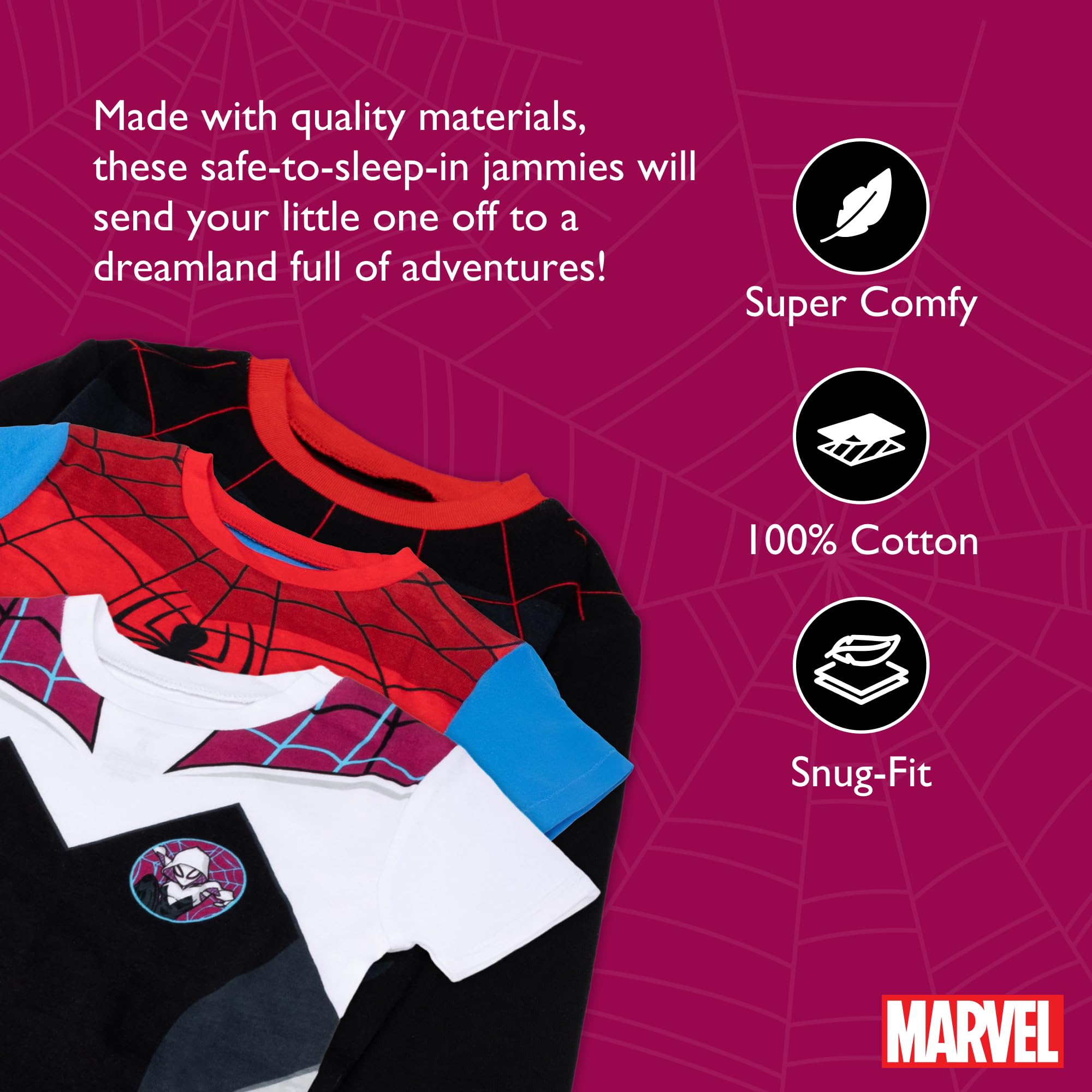 Marvel - Pigiama da Bambino, 6 Pezzi, in Cotone, Morbido e Carino per Bambini, Spider Squad, 4