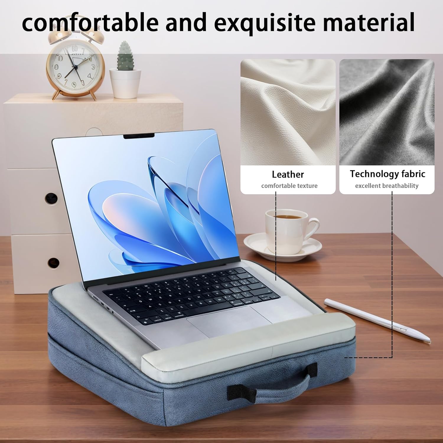 Breathable Laptop Pillow, Ultra Lightweight Lap Desk with Cushion (Navy Blue, Lap Desk with Wrist Rest)