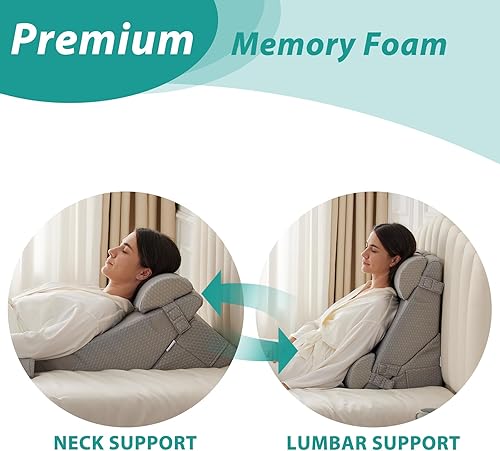 Miniatura 4 de Bedluxe - Juego de 4 almohadas de cuña ajustables para cama, de espuma viscoelástica, para poscirugía, aliviar el dolor de espalda, cuello y