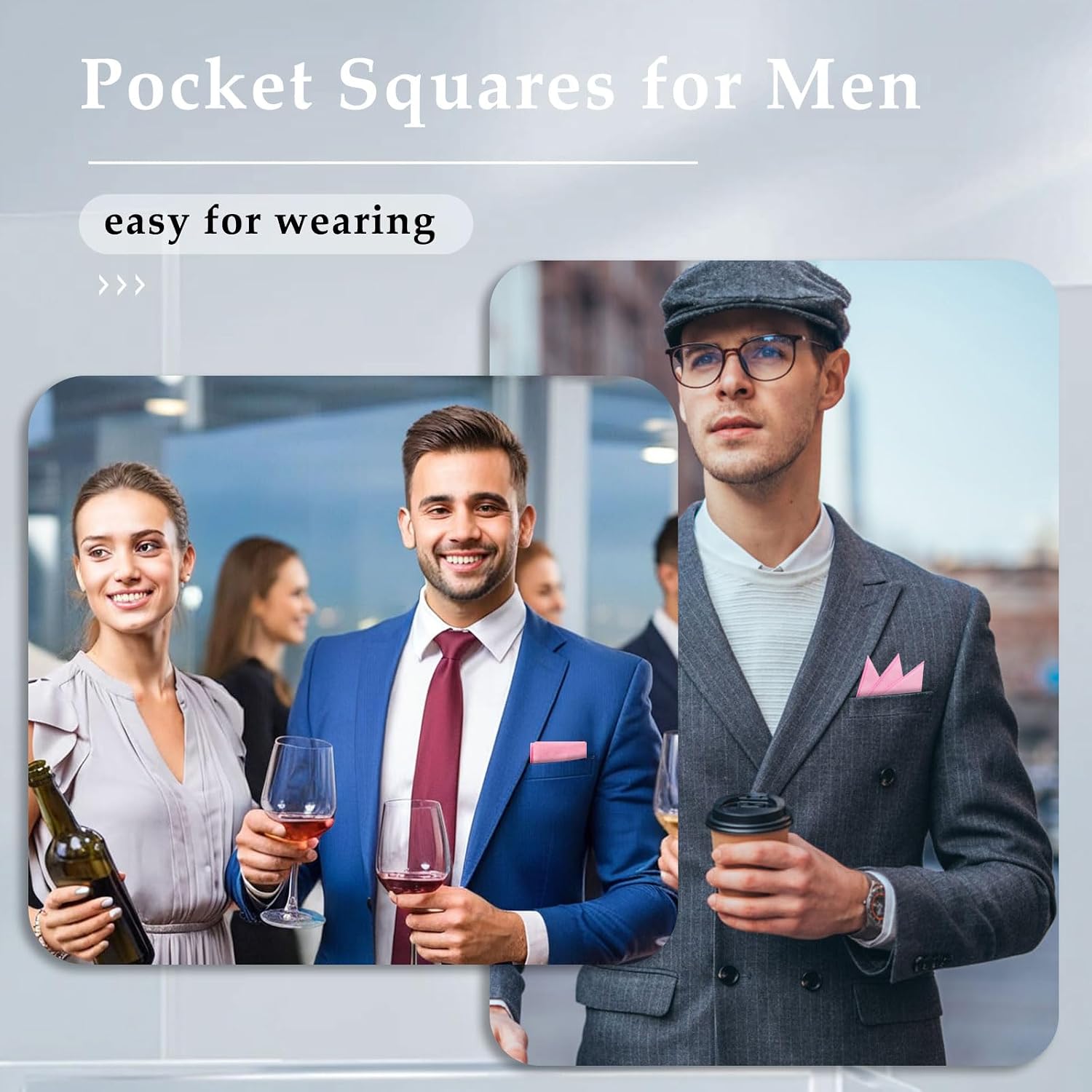 Cotton Pocket Squares for Men, Solid Color Mens Handkerchiefs with Pocket Square Holder for Business Wedding Party