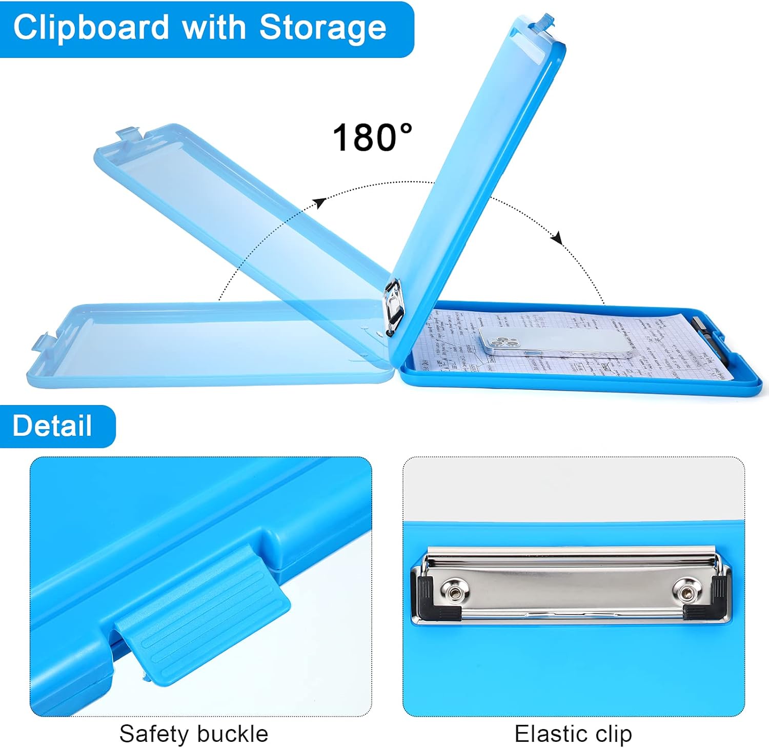 6 Pcs Clipboard with Storage Bulks, 9.5 x 13.5 Heavy Duty Plastic Storage Clipboard, Nursing Foldable Clip Board with Compartment and Metal Clip for Nurse Teacher Student Office (Multiple Color)