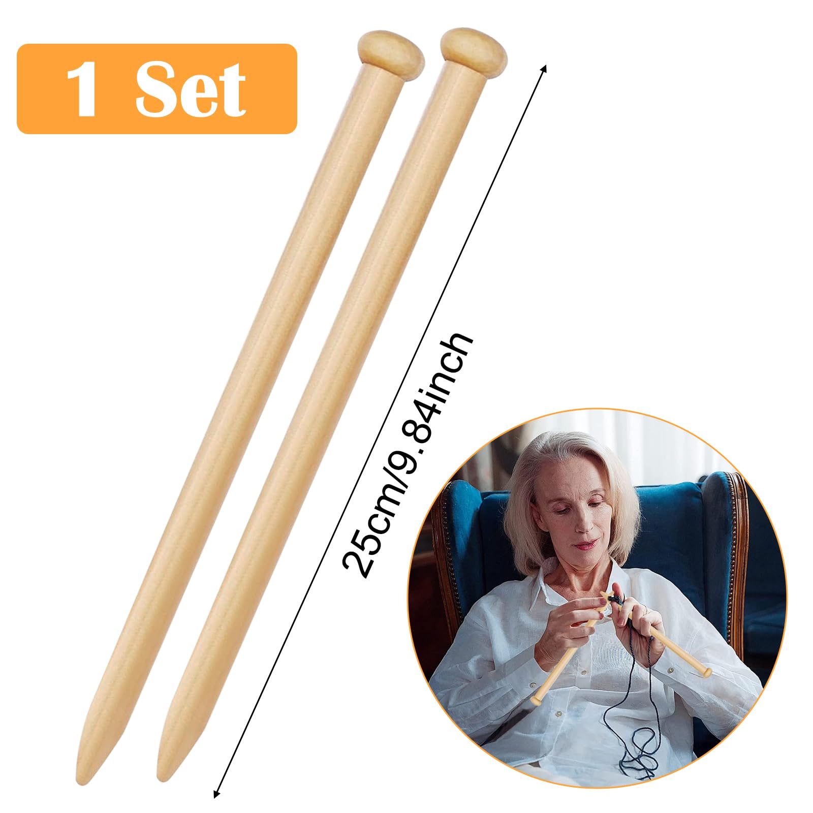 2 Pcs 15mm Bamboo Knitting Needles, 25cm Long, Large, Arthritic-Friendly, Big Knitting Pins for Scarf Sweater, Blanket - Image 2