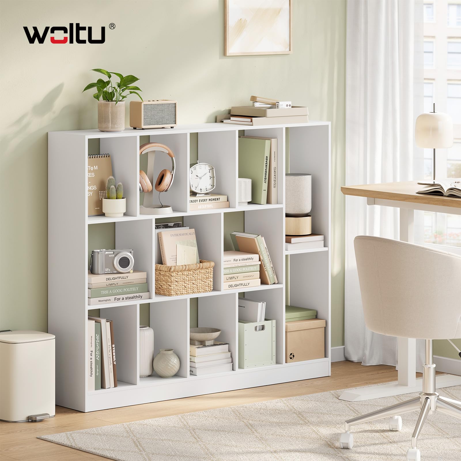 WOLTU Libreria a 13 Cubi, Scaffale Portaoggetti per Libri, Decorazioni, Piante, Orizzontale o Verticale, in Legno, per Soggiorno, Camera da Letto, Ufficio, 109x24x101 cm, Bianco