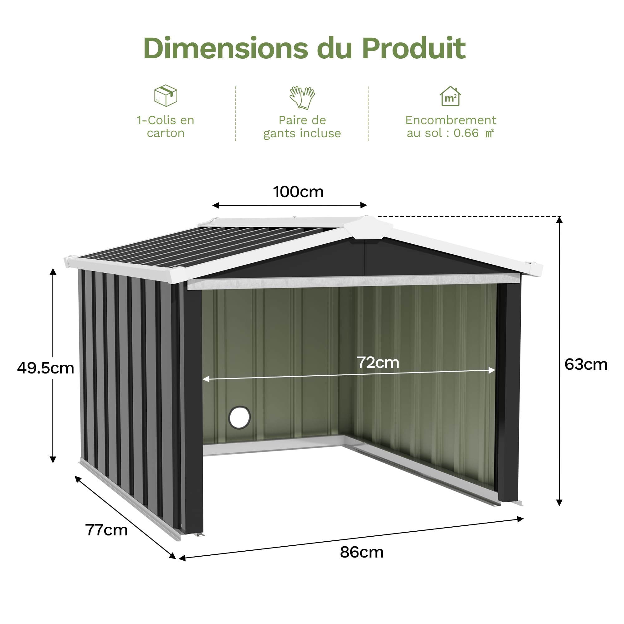 Devoko Abri de Jardin Métallique 86x77x63 cm, Garage pour Robot Tondeuse, Rangement Extérieur pour Outils de Jardin, Niche pour Animaux, Abri Compact avec Toit Penté, Gris Anthracite