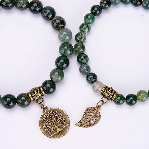 Miniatura 4 de Bivei Natural Semi Precious Gemstone beads bracelet for women - Tree of Life and Leaf Charm Energy Healing Reiki Crystal Stretch Bracelets