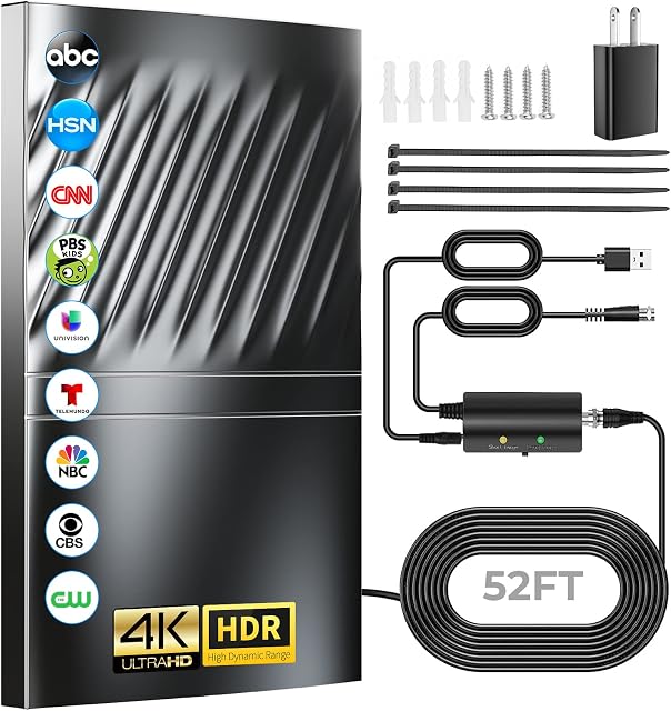 Upgraded 800+ Miles Range TV Antenna-Digital TV Antenna for Smart TV and Old TVs- HD Antenna for TV Indoor Outdoor with Amplifier and Signal Booster-48ft Coax HDTV Cable/AC Adapter- Support 4K 1080p